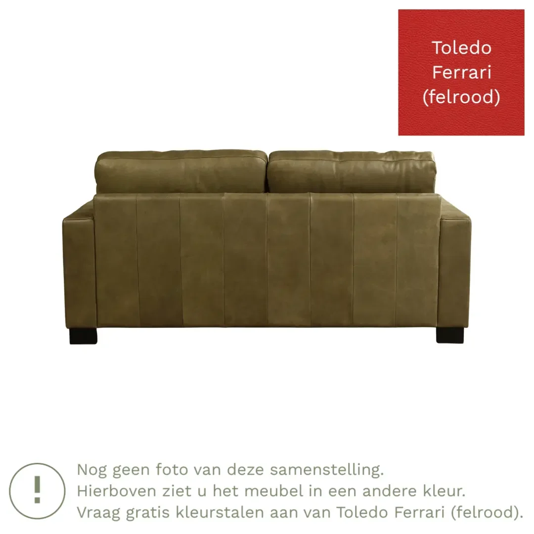 afbeelding van Leren bank Energy - 2,5 zits - Toledo Ferrari (felrood) - Poten hout bruin