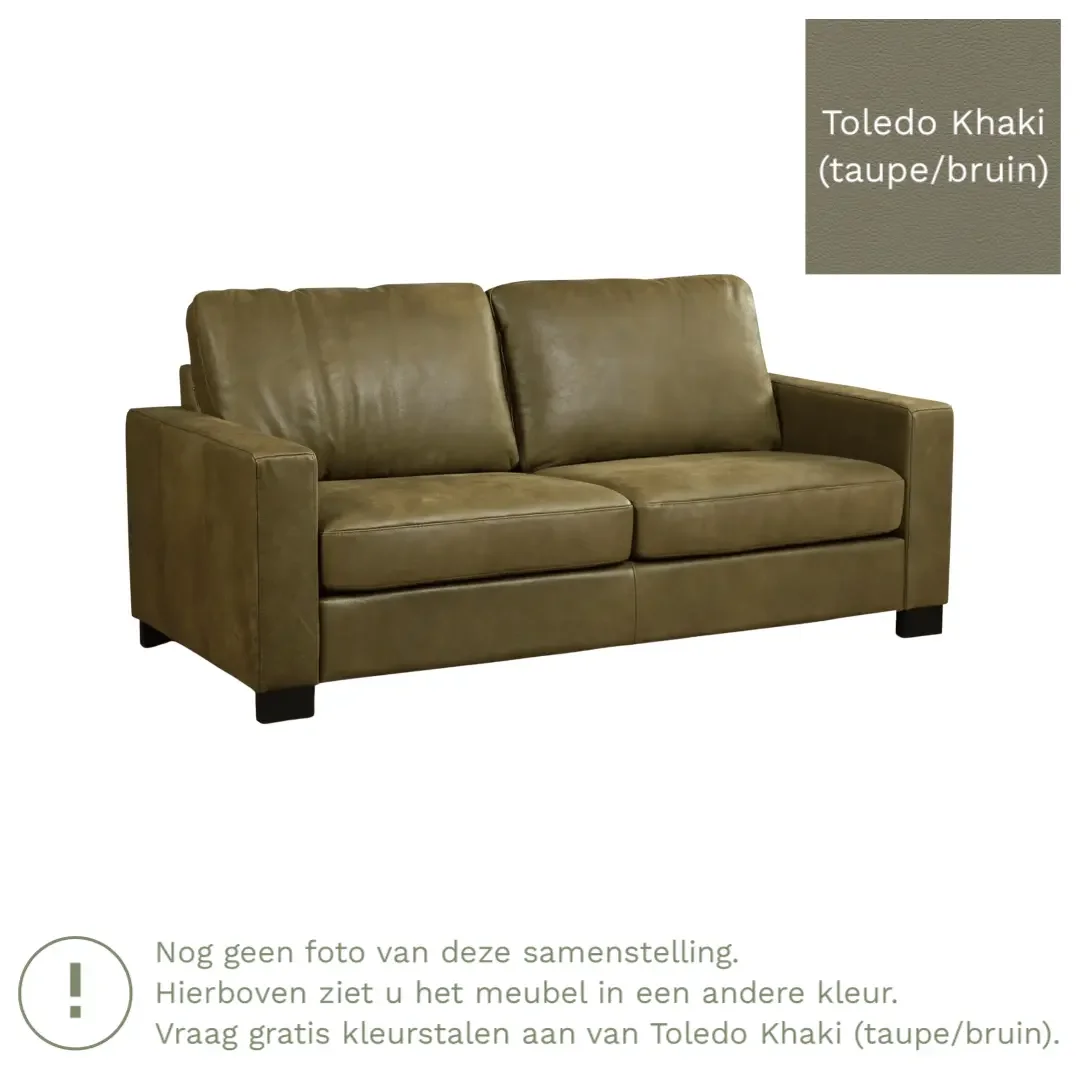 afbeelding van Leren bank Energy - 2,5 zits - Toledo Khaki (taupe/bruin) - Poten hout bruin