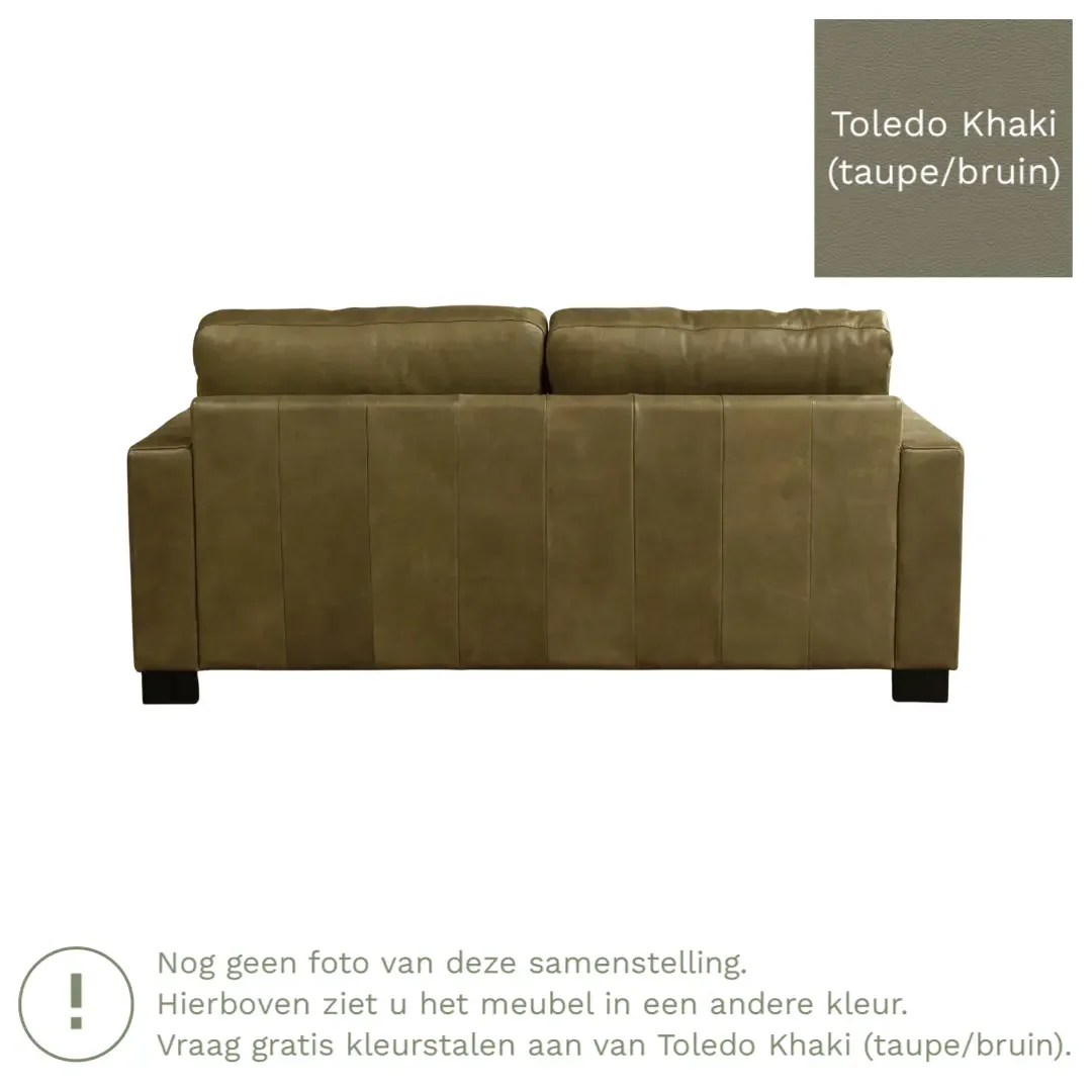 afbeelding van Leren bank Energy - 2,5 zits - Toledo Khaki (taupe/bruin) - Poten hout bruin