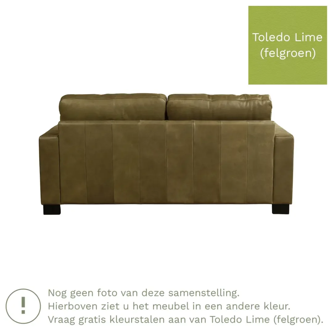 afbeelding van Leren bank Energy - 2,5 zits - Toledo Lime (felgroen) - Poten hout bruin