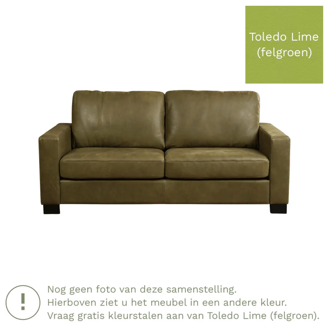 afbeelding van Leren bank Energy - 2,5 zits - Toledo Lime (felgroen) - Poten hout zwart