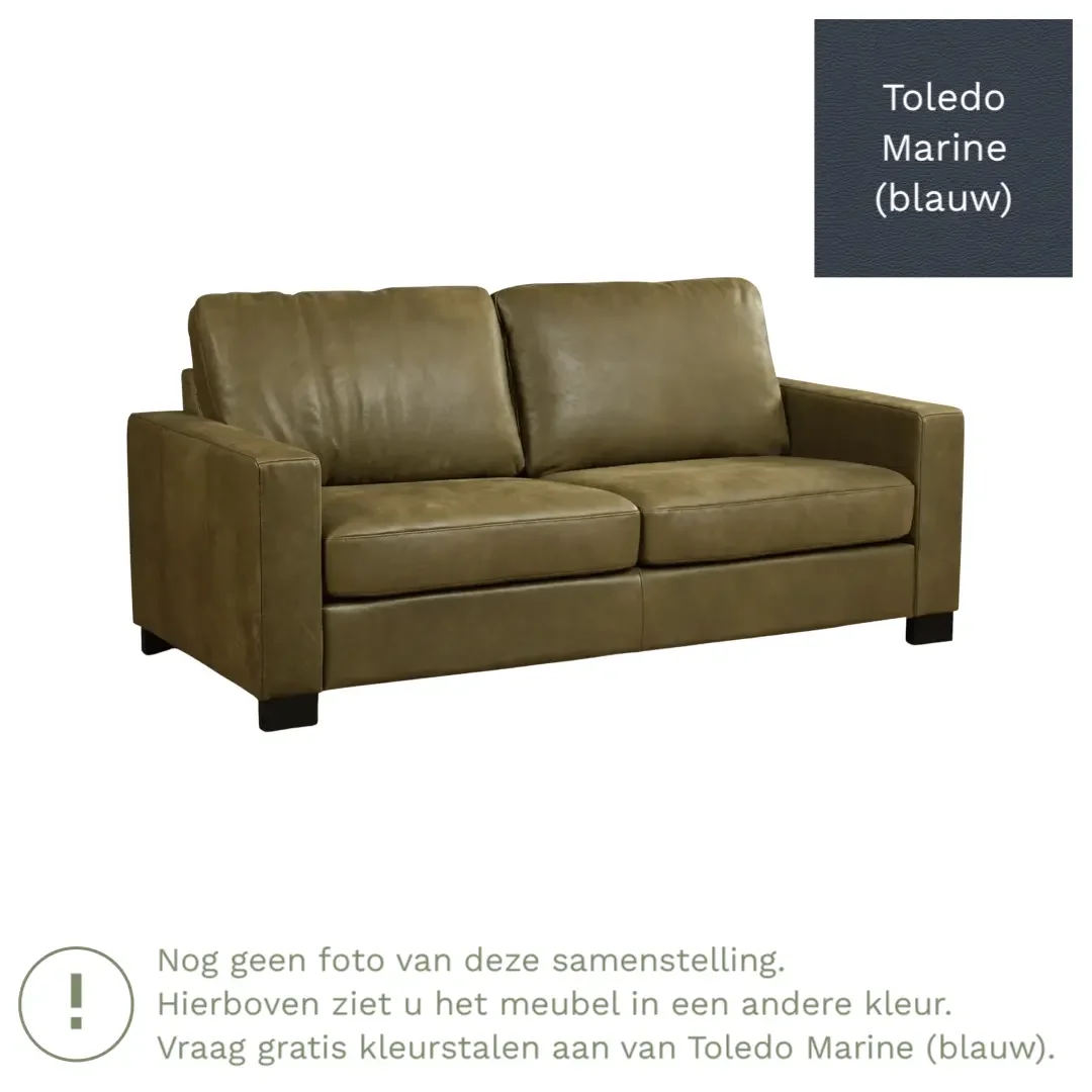 afbeelding van Leren bank Energy - 2,5 zits - Toledo Marine (blauw) - Poten hout bruin