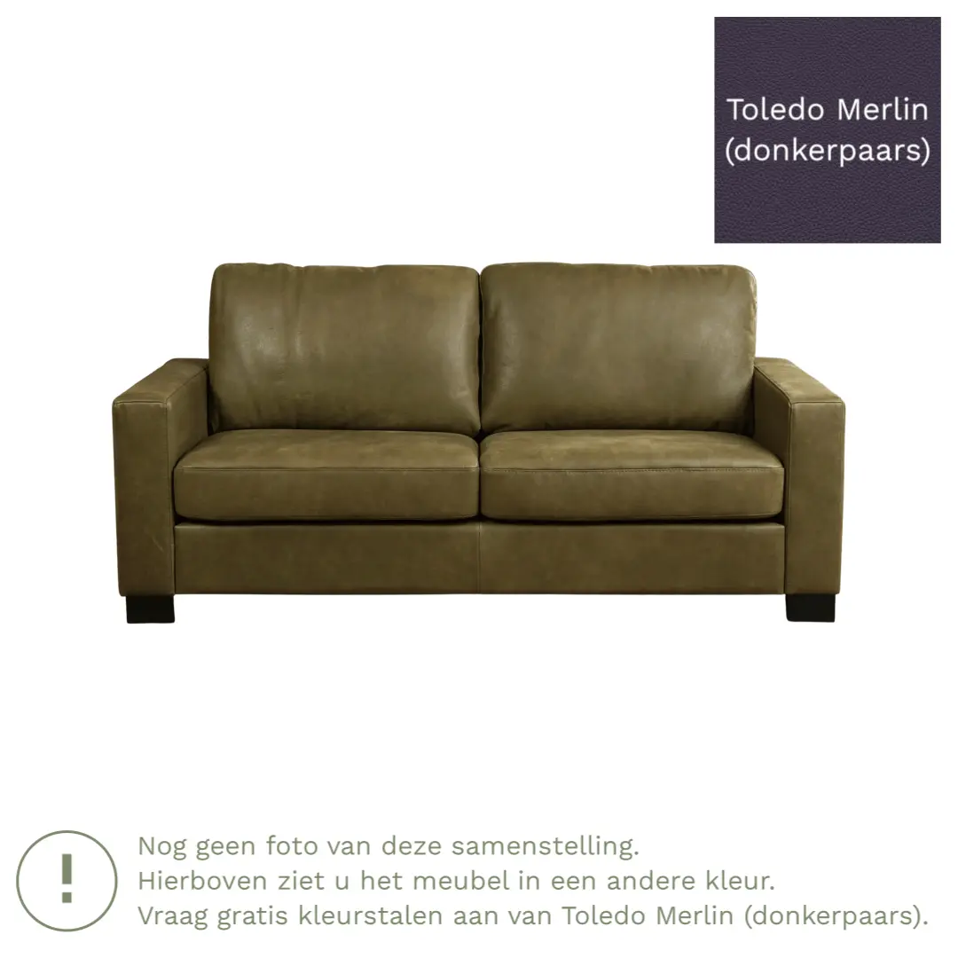 afbeelding van Leren bank Energy - 2,5 zits - Toledo Merlin (donkerpaars) - Poten hout zwart