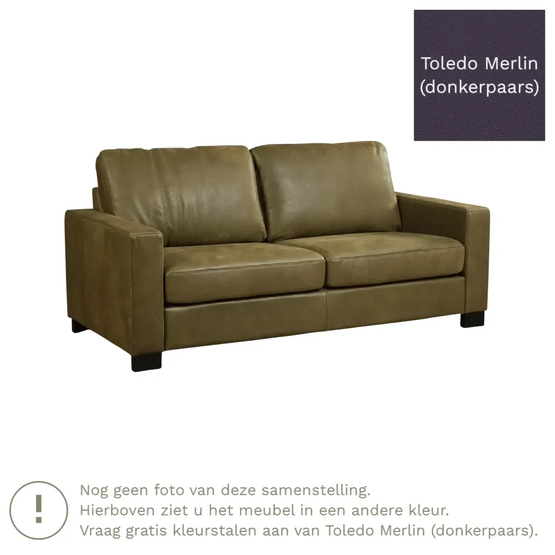 afbeelding van Leren bank Energy - 2,5 zits - Toledo Merlin (donkerpaars) - Poten hout zwart