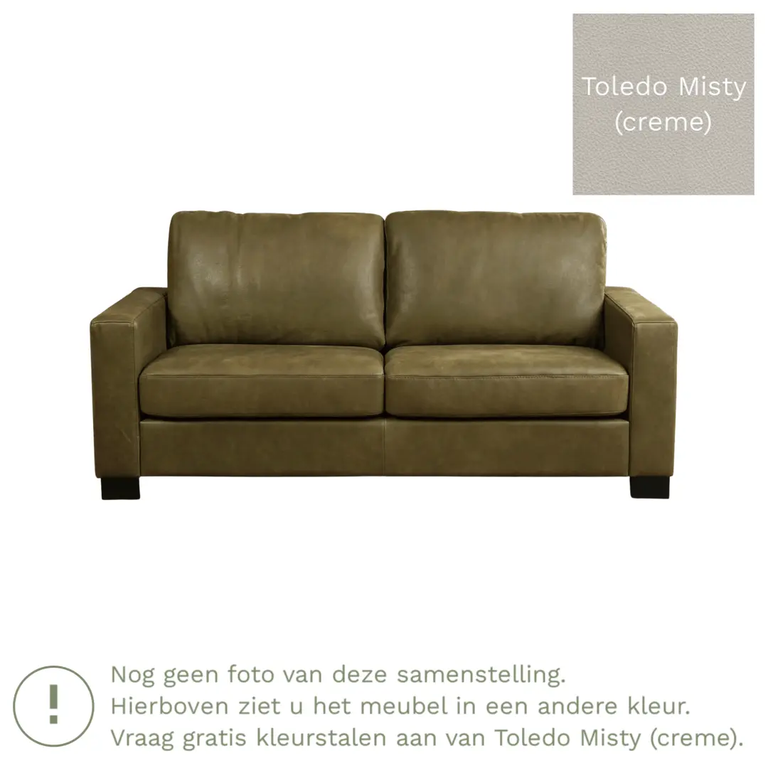 afbeelding van Leren bank Energy - 2,5 zits - Toledo Misty (crème) - Poten hout zwart