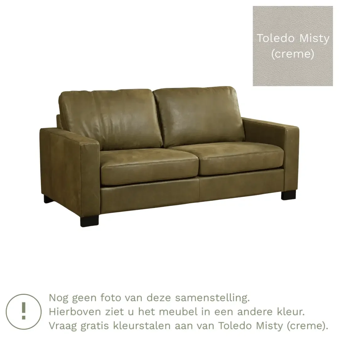 afbeelding van Leren bank Energy - 2,5 zits - Toledo Misty (crème) - Poten hout zwart