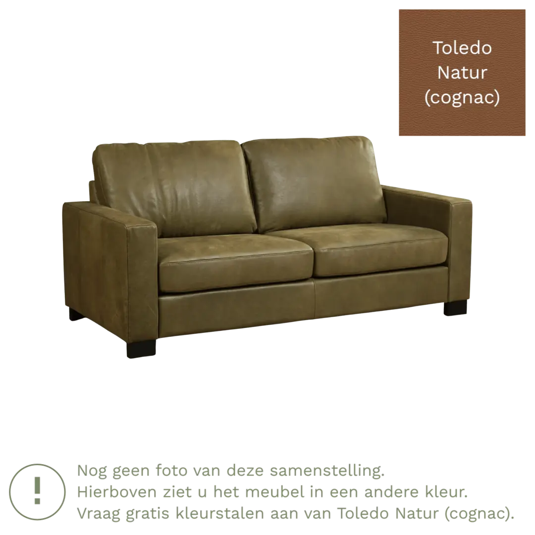 afbeelding van Leren bank Energy - 2,5 zits - Toledo Natur (cognac) - Poten hout zwart