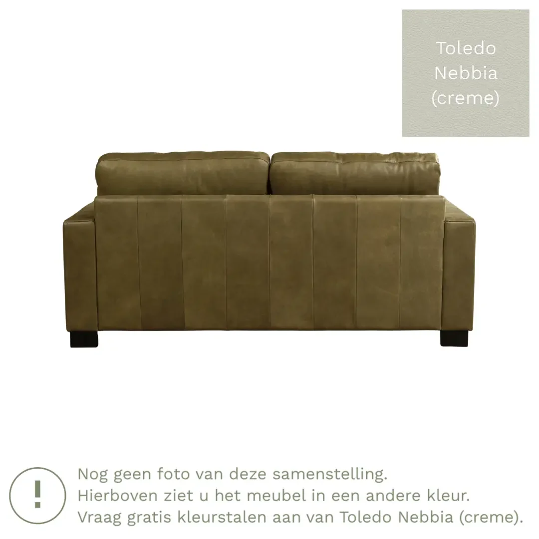 afbeelding van Leren bank Energy - 2,5 zits - Toledo Nebbia (crème) - Poten hout zwart