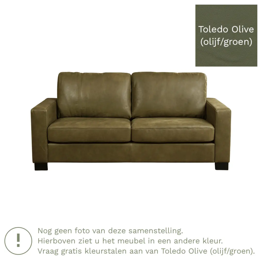 afbeelding van Leren bank Energy - 2,5 zits - Toledo Olive (olijf/goen) - Poten hout bruin