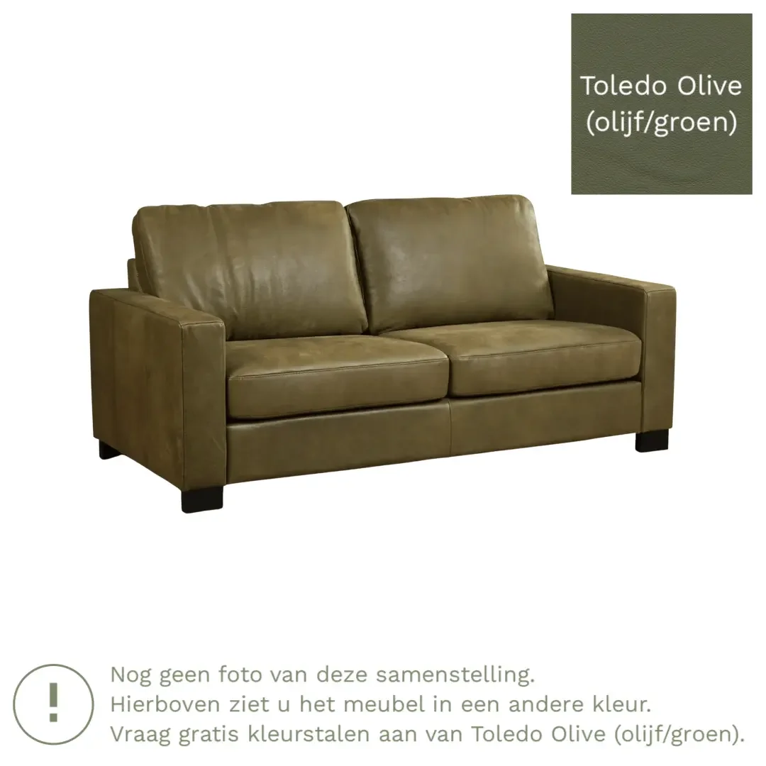 afbeelding van Leren bank Energy - 2,5 zits - Toledo Olive (olijf/goen) - Poten hout bruin