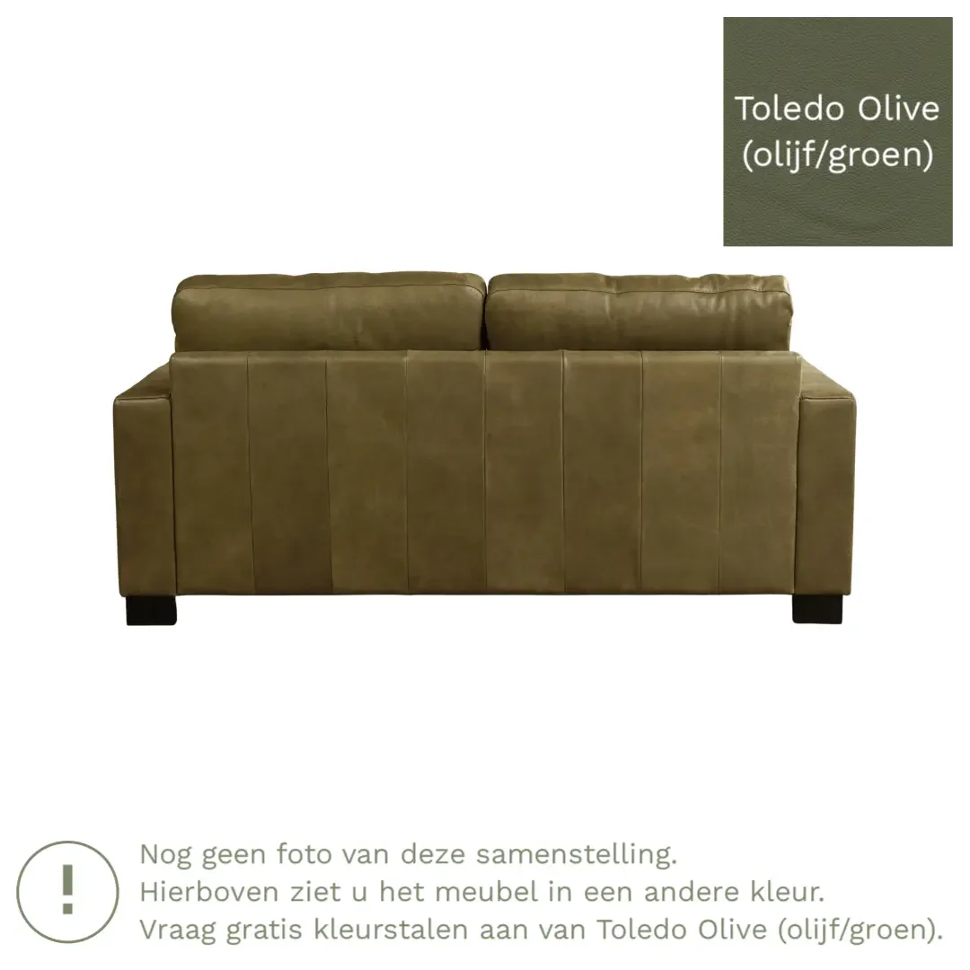 afbeelding van Leren bank Energy - 2,5 zits - Toledo Olive (olijf/goen) - Poten hout bruin