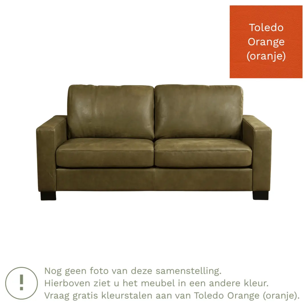 afbeelding van Leren bank Energy - 2,5 zits - Toledo Orange (oranje) - Poten hout bruin