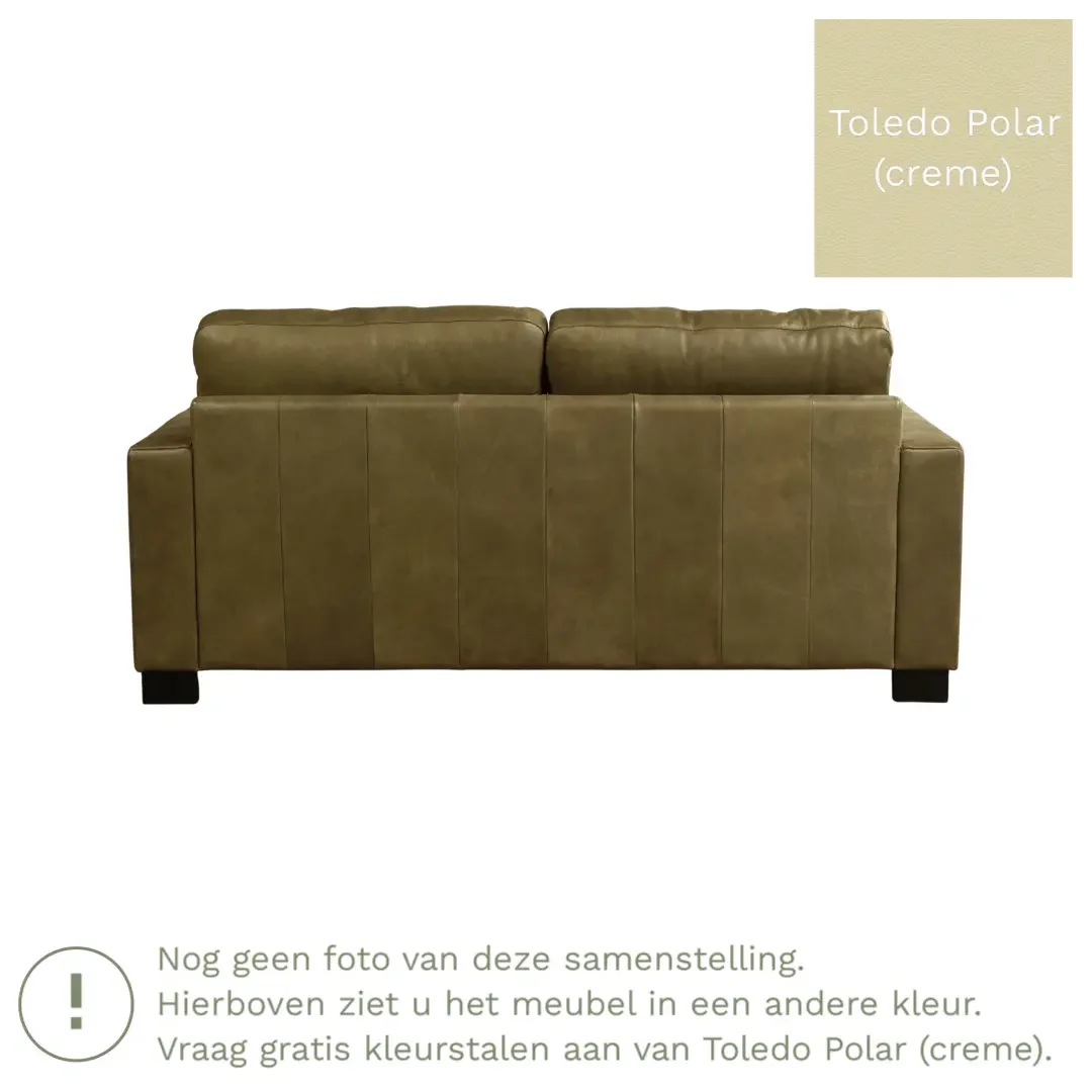 afbeelding van Leren bank Energy - 2,5 zits - Toledo Polar (crème) - Poten hout bruin
