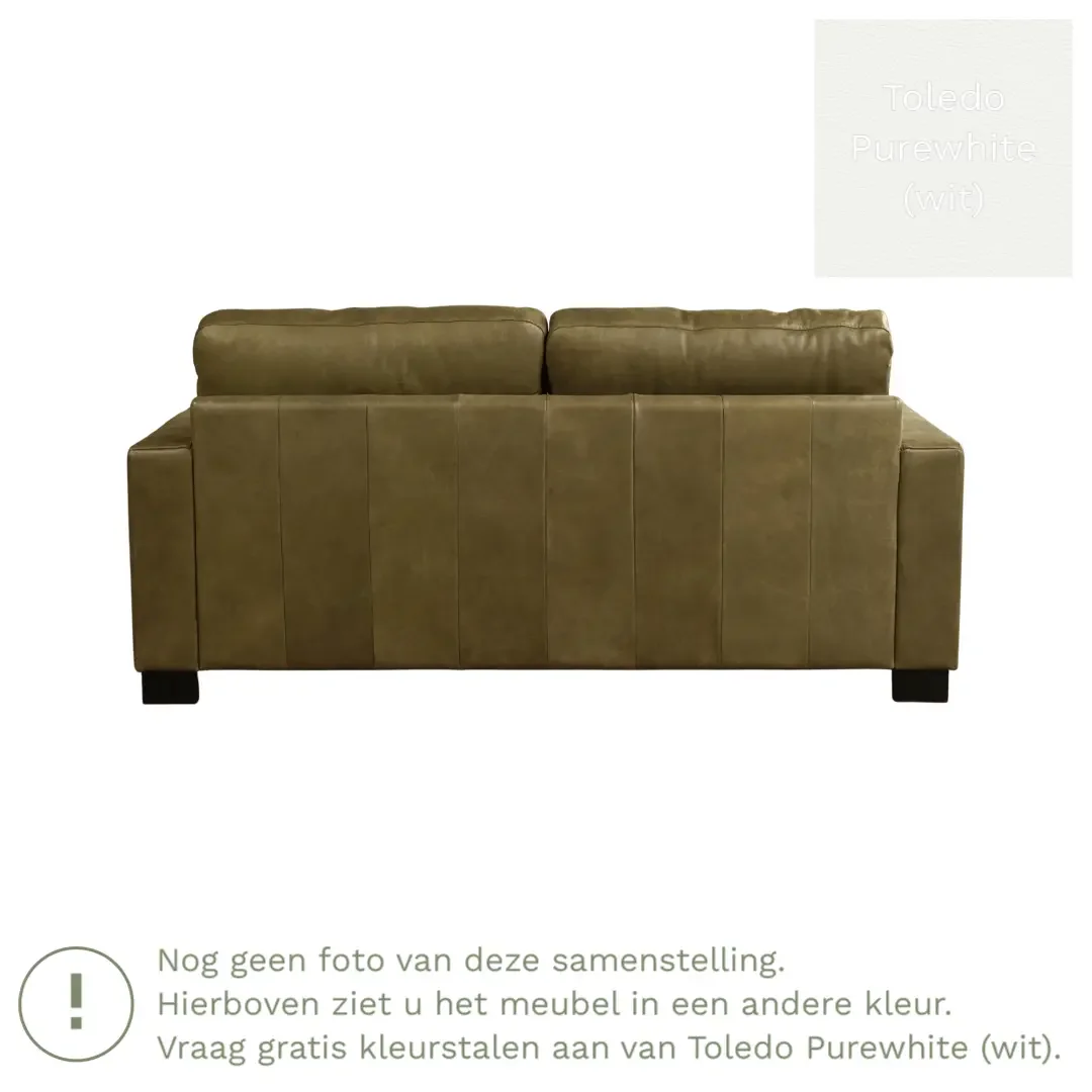 afbeelding van Leren bank Energy - 2,5 zits - Toledo Purewhite (wit) - Poten hout bruin