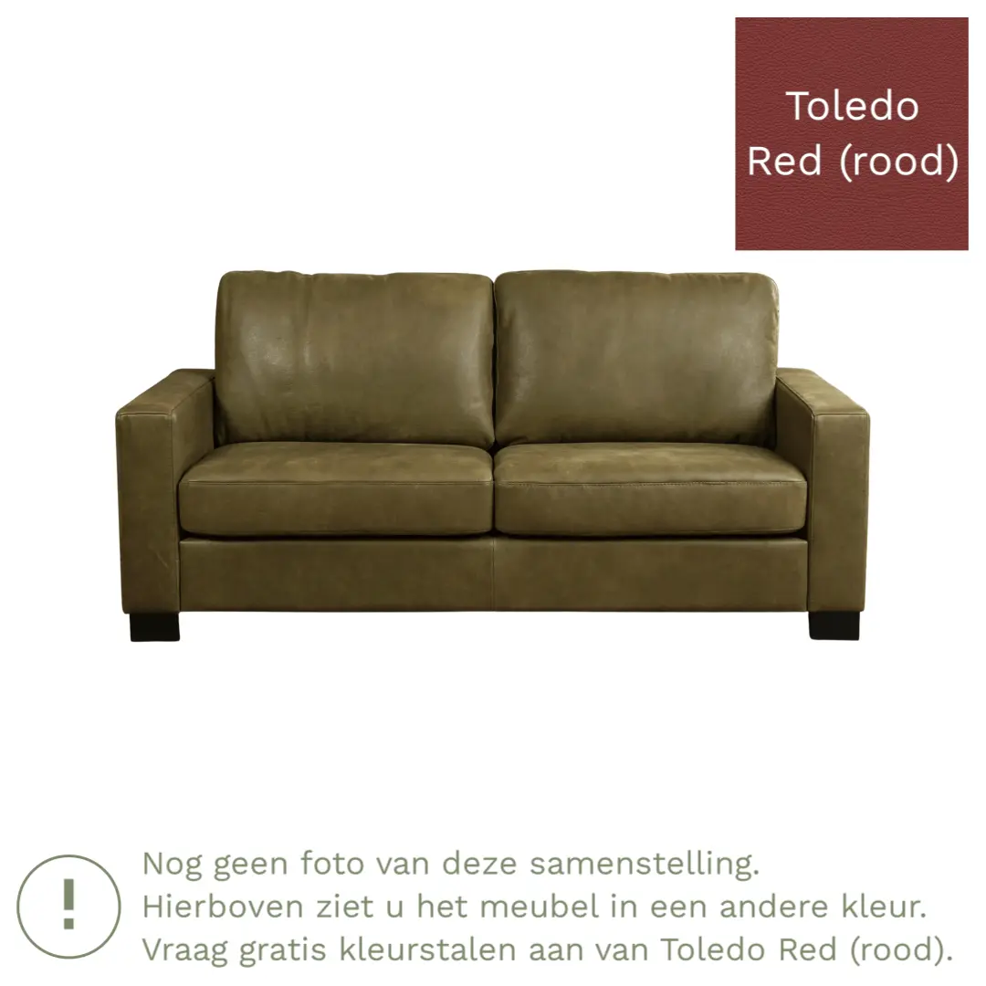 afbeelding van Leren bank Energy - 2,5 zits - Toledo Red (rood) - Poten hout bruin
