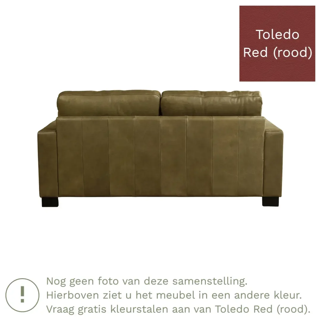 afbeelding van Leren bank Energy - 2,5 zits - Toledo Red (rood) - Poten hout bruin