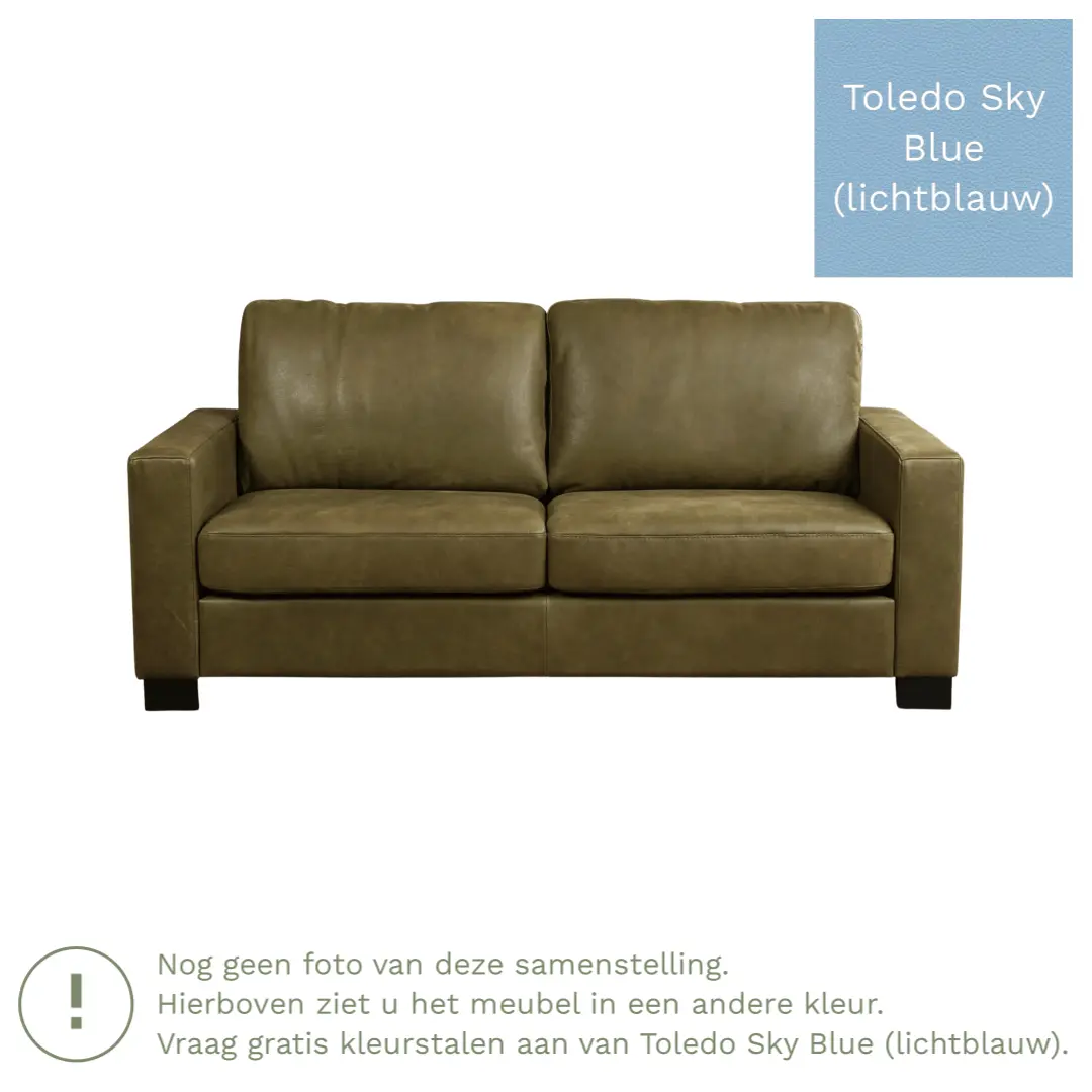 afbeelding van Leren bank Energy - 2,5 zits - Toledo Sky Blue (lichtblauw) - Poten hout bruin
