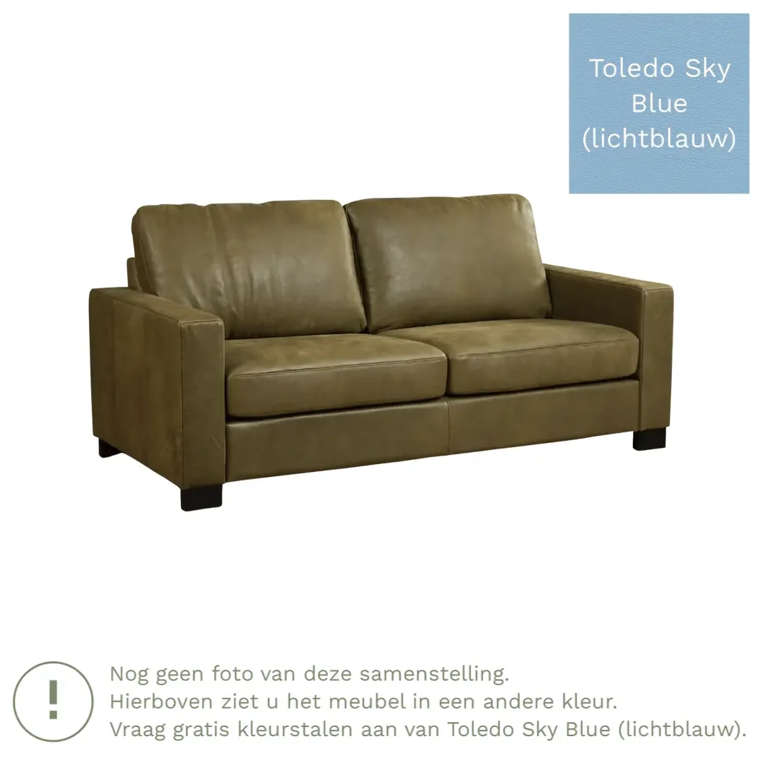 afbeelding van Leren bank Energy - 2,5 zits - Toledo Sky Blue (lichtblauw) - Poten hout bruin