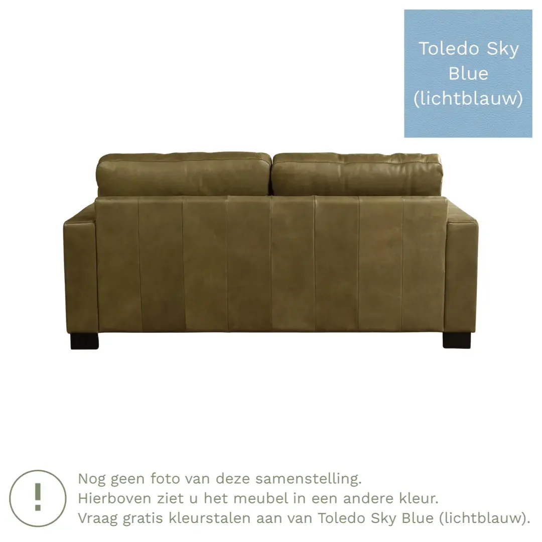 afbeelding van Leren bank Energy - 2,5 zits - Toledo Sky Blue (lichtblauw) - Poten hout bruin