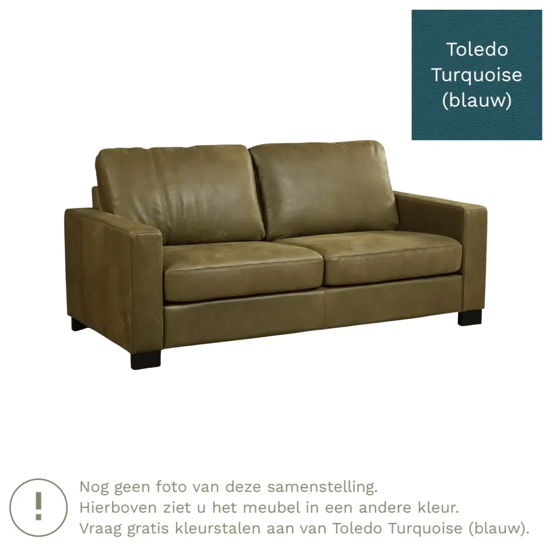 afbeelding van Leren bank Energy - 2,5 zits - Toledo Turquoise (blauw) - Poten hout bruin