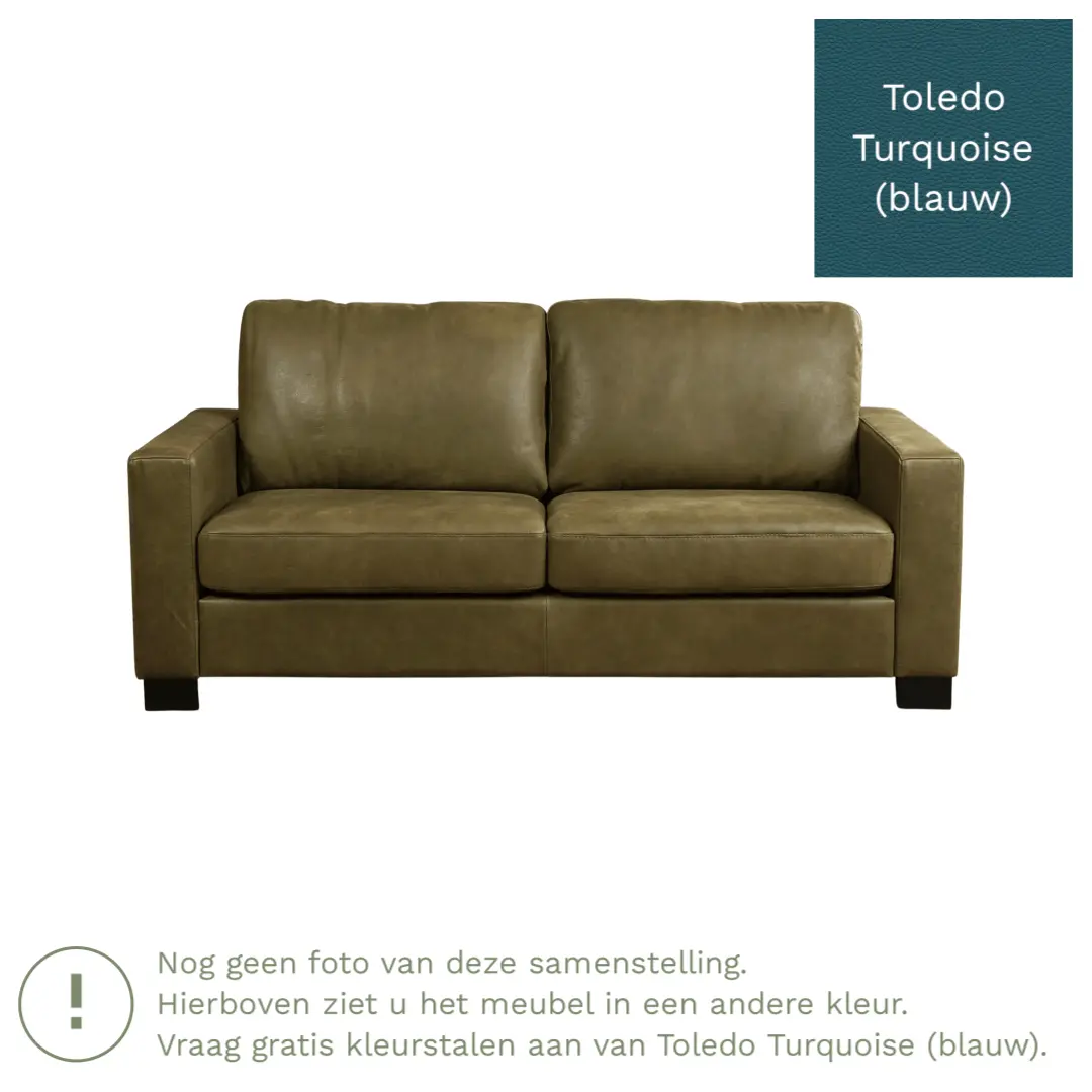 afbeelding van Leren bank Energy - 2,5 zits - Toledo Turquoise (blauw) - Poten hout zwart