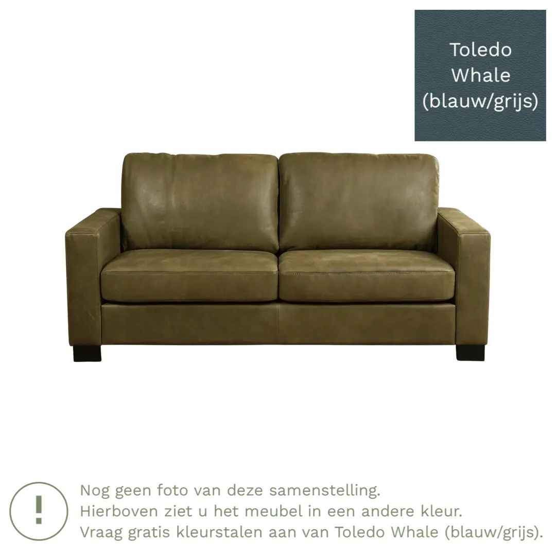 afbeelding van Leren bank Energy - 2,5 zits - Toledo Whale (blauw/grijs) - Poten hout bruin