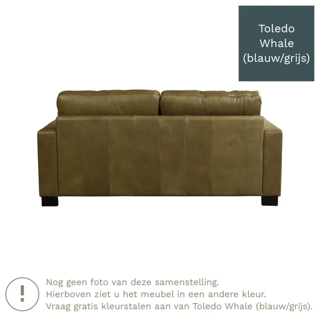 afbeelding van Leren bank Energy - 2,5 zits - Toledo Whale (blauw/grijs) - Poten hout bruin