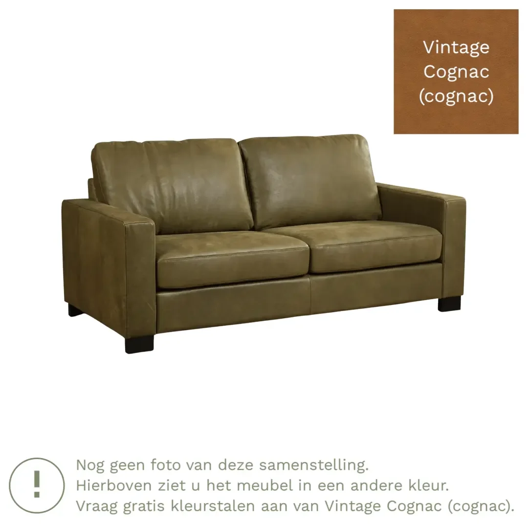 afbeelding van Leren bank Energy - 2,5 zits - Vintage Cognac (cognac) - Poten hout bruin