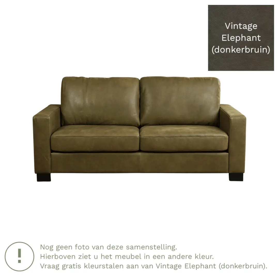 afbeelding van Leren bank Energy - 2,5 zits - Vintage Elephant (donkerbruin) - Poten hout bruin
