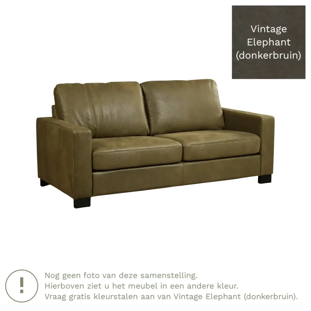 afbeelding van Leren bank Energy - 2,5 zits - Vintage Elephant (donkerbruin) - Poten hout bruin