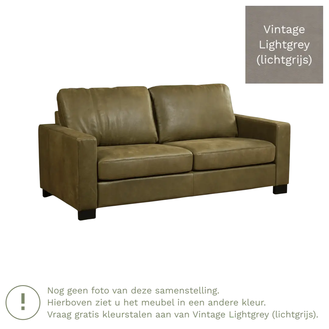 afbeelding van Leren bank Energy - 2,5 zits - Vintage Lightgrey (lichtgrijs) - Poten hout bruin