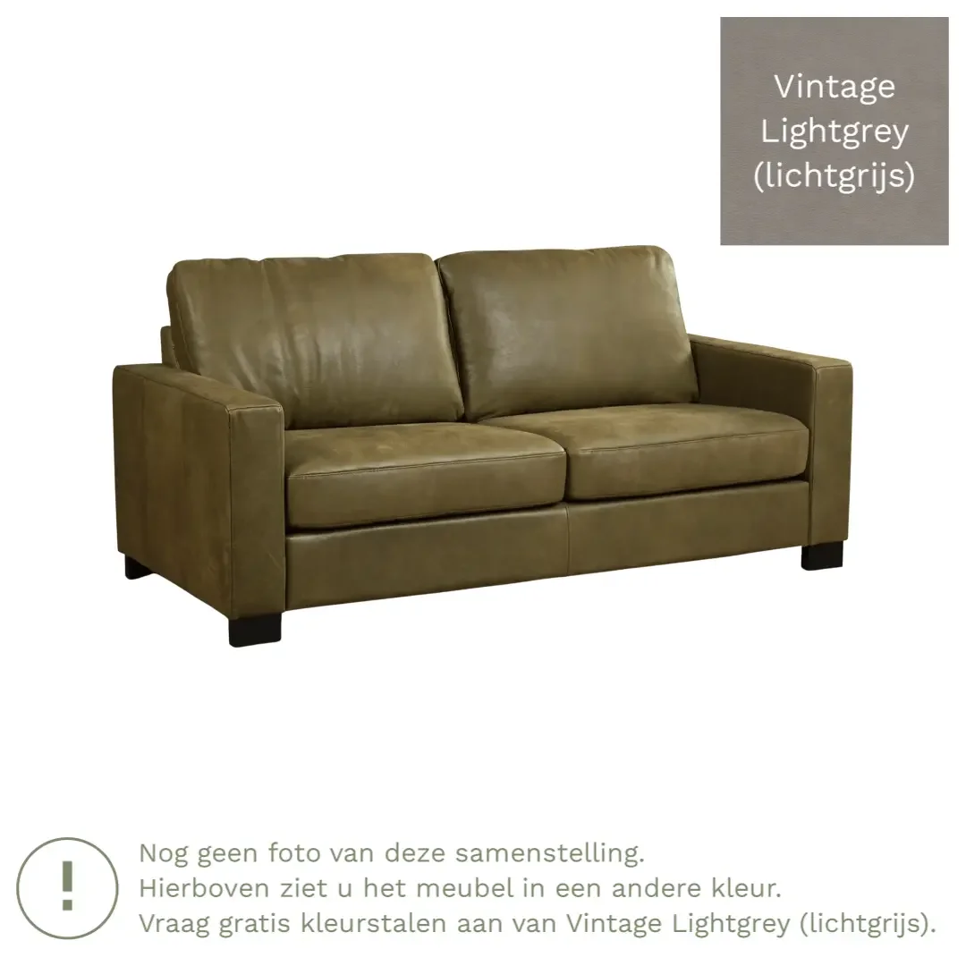 afbeelding van Leren bank Energy - 2,5 zits - Vintage Lightgrey (lichtgrijs) - Poten hout zwart