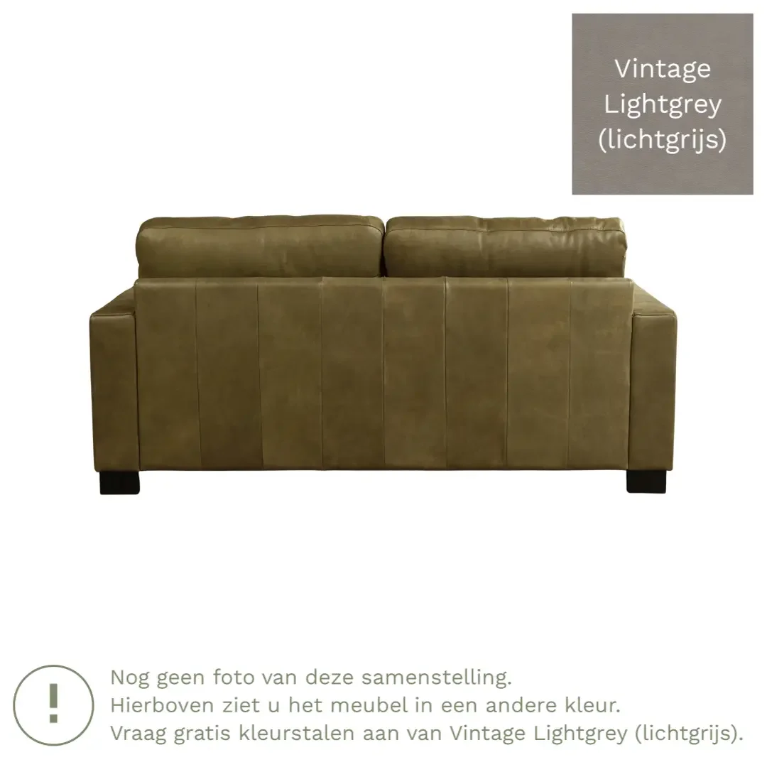 afbeelding van Leren bank Energy - 2,5 zits - Vintage Lightgrey (lichtgrijs) - Poten hout zwart