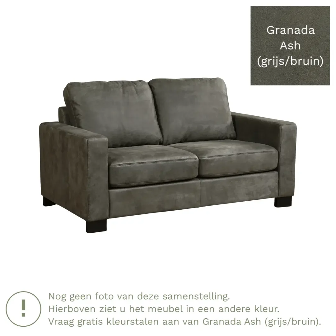 afbeelding van Leren bank Energy - 2 zits - Granada Ash (grijs/bruin) - Poten hout bruin