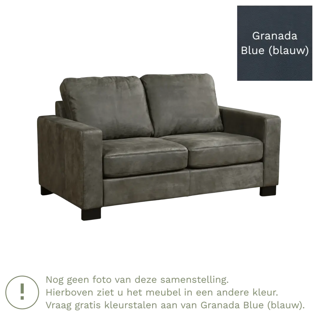 afbeelding van Leren bank Energy - 2 zits - Granada Blue (blauw) - Poten hout bruin