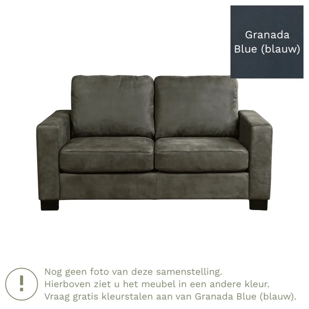 afbeelding van Leren bank Energy - 2 zits - Granada Blue (blauw) - Poten hout zwart