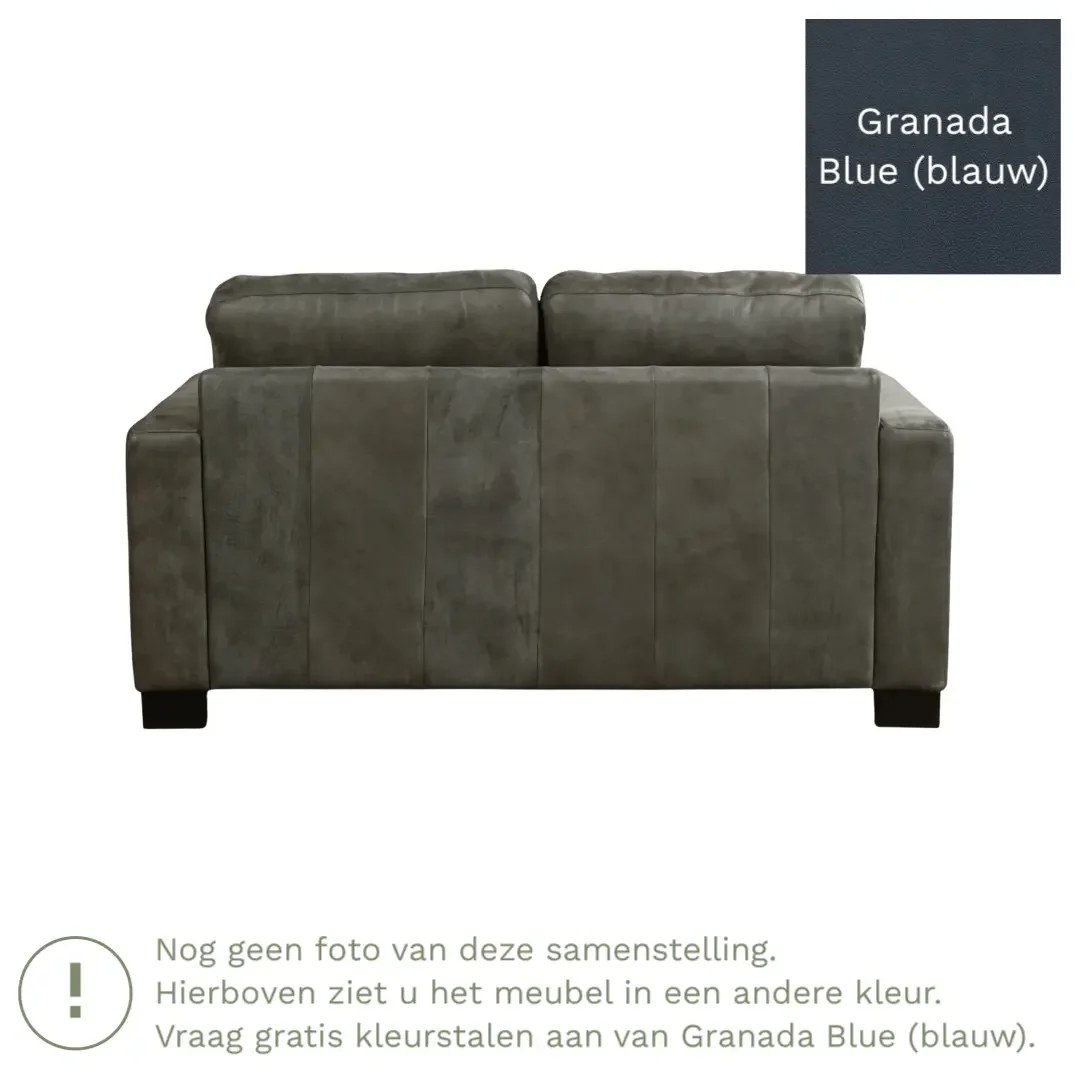 afbeelding van Leren bank Energy - 2 zits - Granada Blue (blauw) - Poten hout zwart