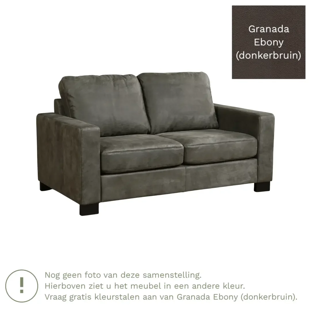 afbeelding van Leren bank Energy - 2 zits - Granada Ebony (donkerbruin) - Poten hout bruin