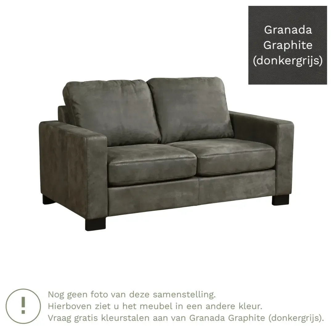 afbeelding van Leren bank Energy - 2 zits - Granada Graphite (donkergrijs) - Poten hout bruin