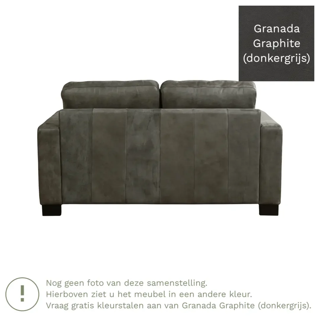 afbeelding van Leren bank Energy - 2 zits - Granada Graphite (donkergrijs) - Poten hout zwart