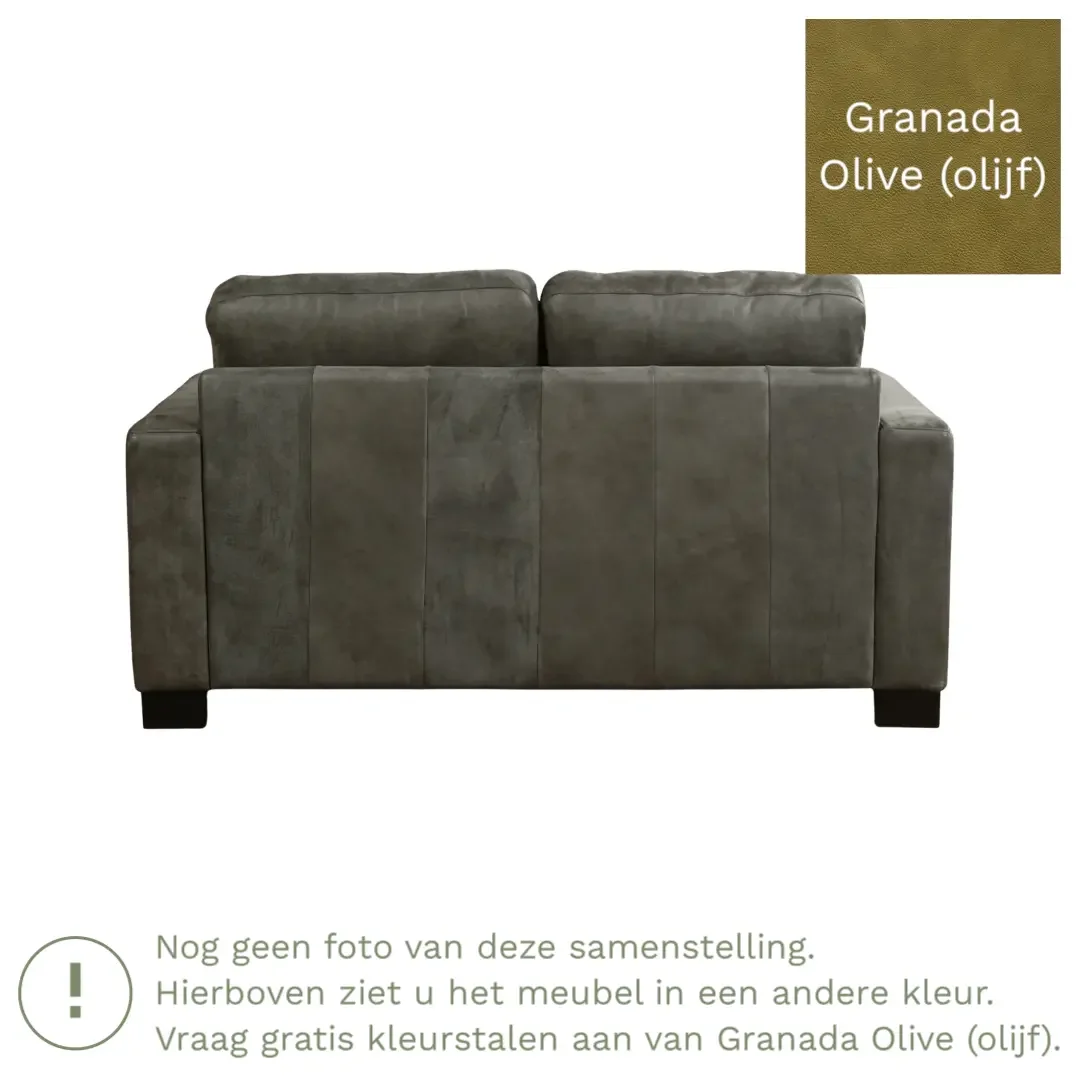afbeelding van Leren bank Energy - 2 zits - Granada Olive (olijf) - Poten hout zwart