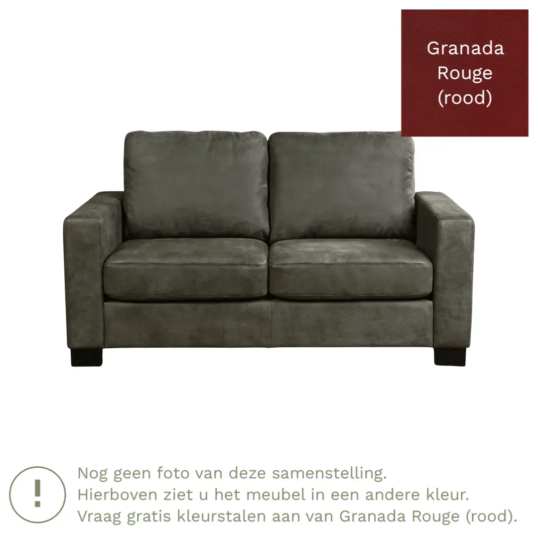 afbeelding van Leren bank Energy - 2 zits - Granada Rouge (rood) - Poten hout bruin
