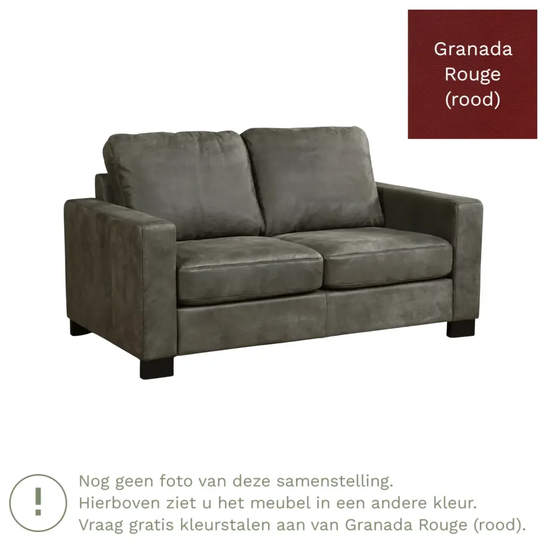 afbeelding van Leren bank Energy - 2 zits - Granada Rouge (rood) - Poten hout bruin