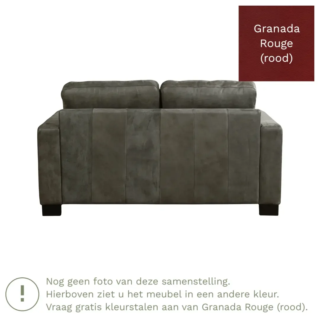 afbeelding van Leren bank Energy - 2 zits - Granada Rouge (rood) - Poten hout zwart