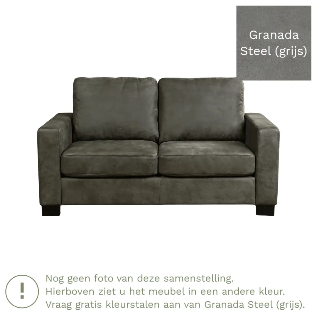 afbeelding van Leren bank Energy - 2 zits - Granada Steel (grijs) - Poten hout bruin