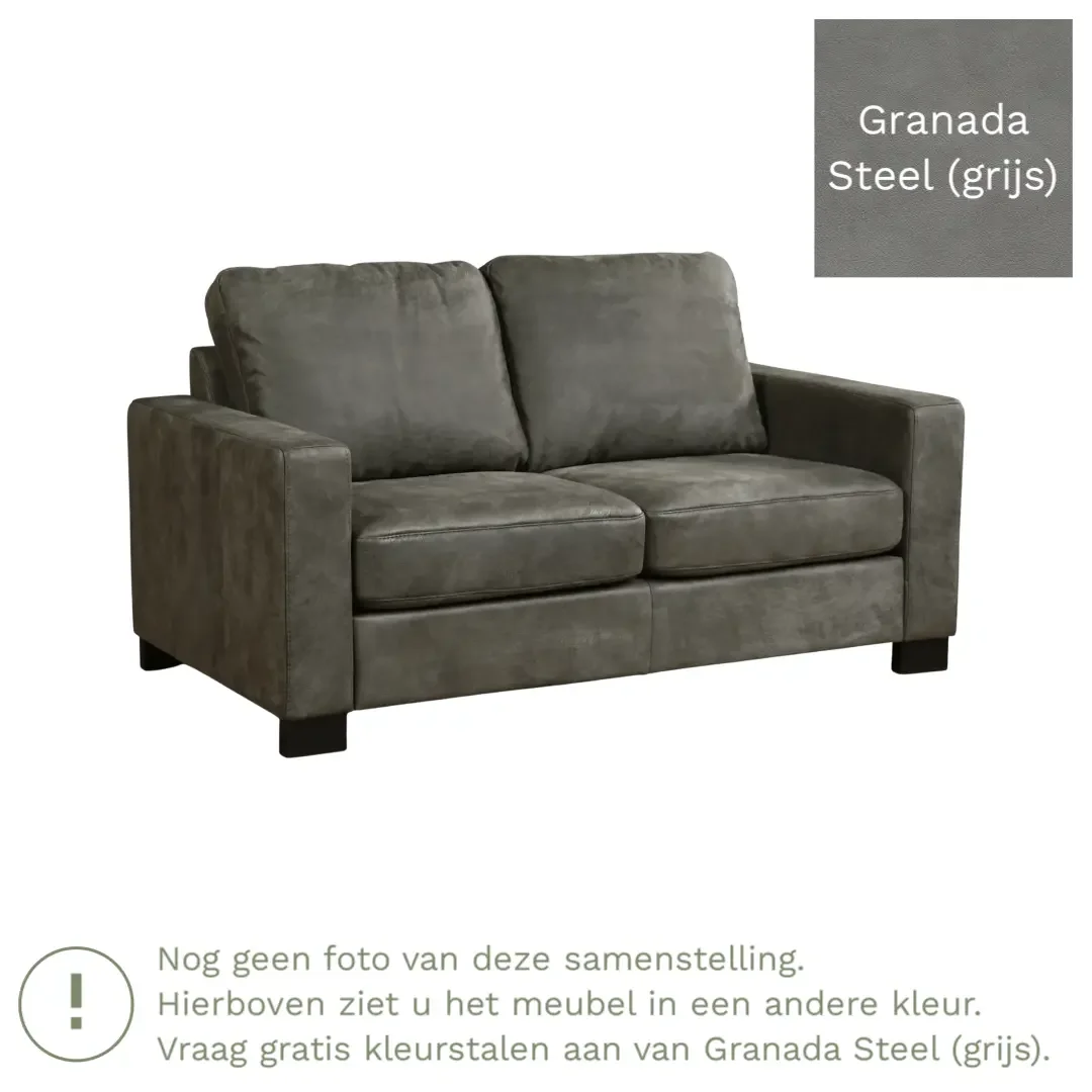afbeelding van Leren bank Energy - 2 zits - Granada Steel (grijs) - Poten hout bruin