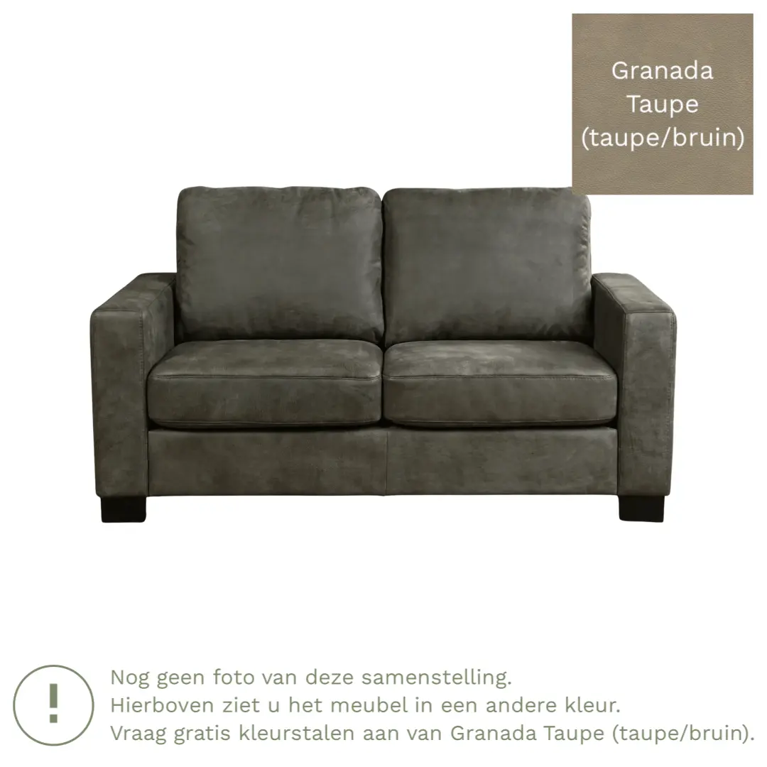 afbeelding van Leren bank Energy - 2 zits - Granada Taupe (taupe/bruin) - Poten hout bruin