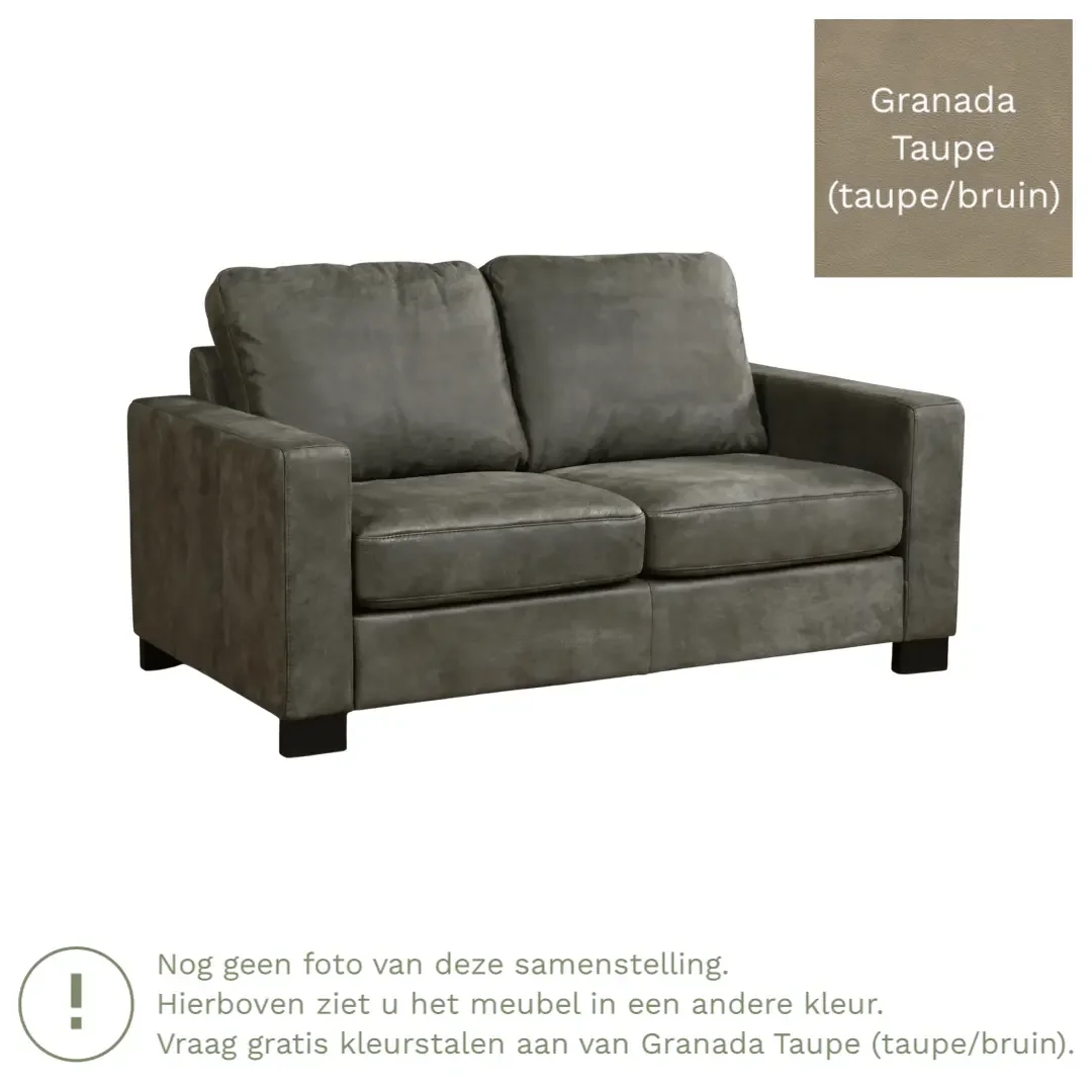 afbeelding van Leren bank Energy - 2 zits - Granada Taupe (taupe/bruin) - Poten hout zwart