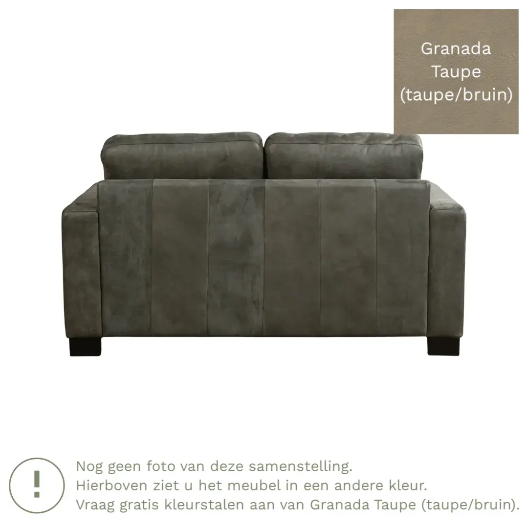 afbeelding van Leren bank Energy - 2 zits - Granada Taupe (taupe/bruin) - Poten hout zwart