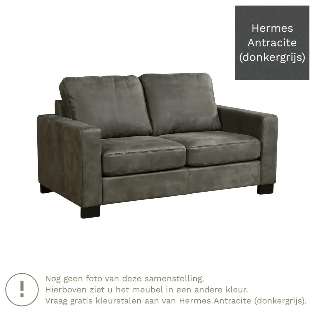 afbeelding van Leren bank Energy - 2 zits - Hermes Antracite (donkergrijs) - Poten hout bruin